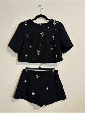 SHEIN Black Embellished High-Waist Short Set